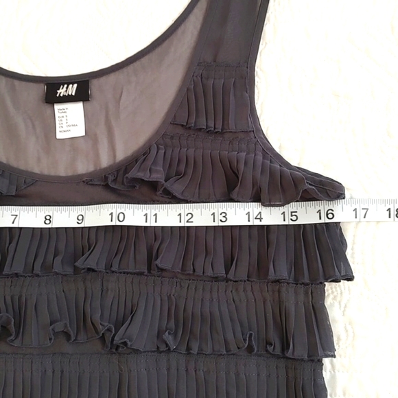 H&M Womens Dark Grey Sleeveless Layered Ruffle Mini Dress/ Size S - Picture 4 of 11